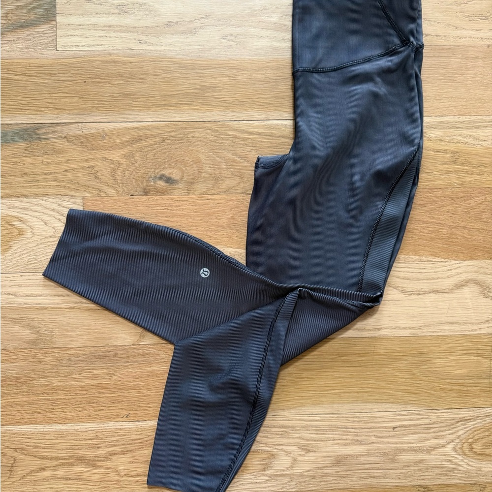 Lululemon Wunder Ribbed Dk Grey High-Rise Leggings-size: 8